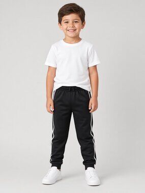 Garanimals Toddler Boys Black Track Pants Joggers White Gray Side Stripe Size 5T
